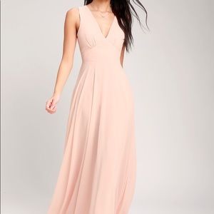 V-Neck Blush Maxi w Keyhole Back, Sheer Yoke